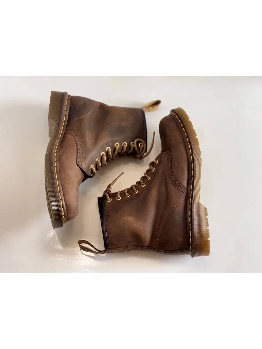 Dr. Martens Crazy Horse Brown Leather Combat Boots Lace-Up Unisex Size W 9/M 8